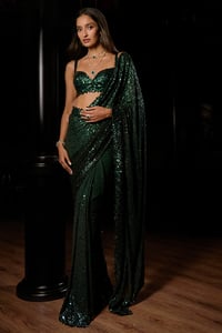 Emerald Green Ombre Sequin Georgette Saree