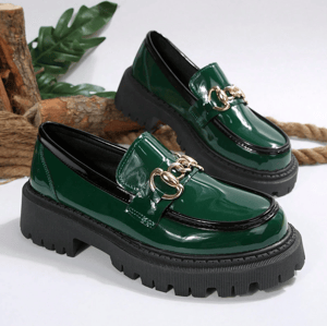 Women's Fashion Casual Round Toe Loafers, Slip-On Thick Sole Flats, Olive Green