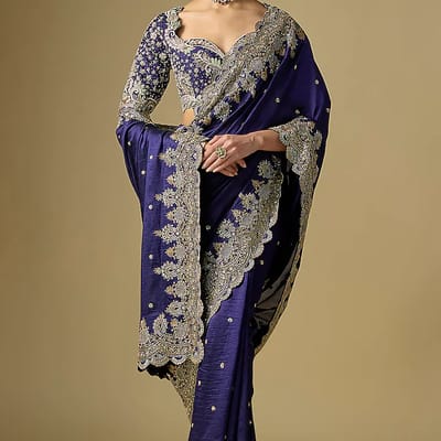 Purple Raw Silk Embroidered Saree Set